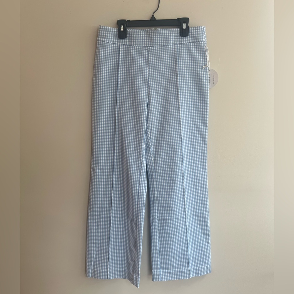 NWT STAUD KNACK PANT | Size M | Light Blue Checkered Fit and Flare Cropped Pants